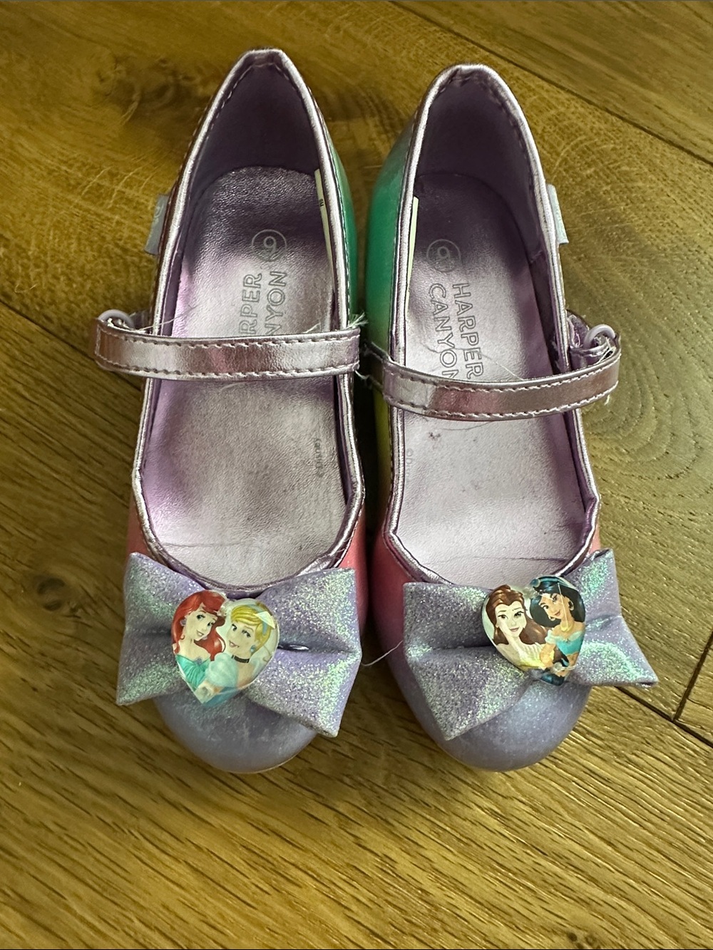 Harper Canyon Girls' Iridescent Pink Purple Green Princess Bow Mary Janes